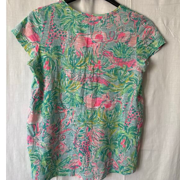 Lilly Pulitzer Women’s Small Pink Elephant Flamingo Alligator Giraffe Safari Top - Picture 6 of 8